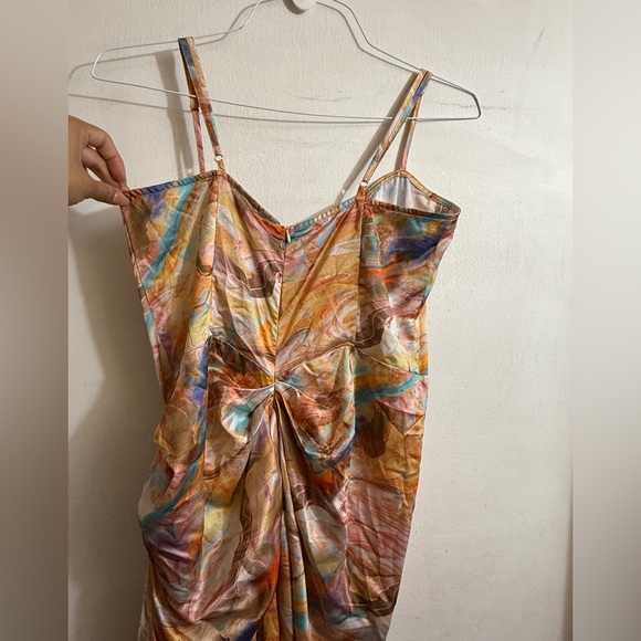 PLT Multi Marble Satin Ruched‎ Skirt Corset Midi Dress Size 12 - Picture 4 of 8